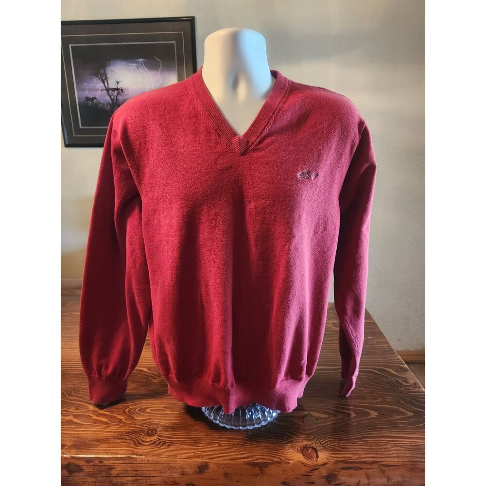 Vintage Greg Norman Men's Red V-Neck Sweater Size L Pullover Knit Golf 90s